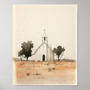 Poster Petite église dans la campagne - Jésus Art et B