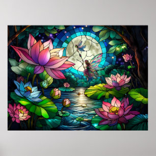 Poster Petite Fée en Verre Coloré avec Libellule