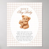 Poster Petite Fête de Naissance Ourson Marron Gingham (Devant)