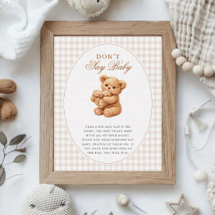 Poster Petite Fête de Naissance Ourson Marron Gingham