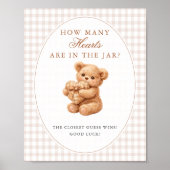 Poster Petite Fête de Naissance Ourson Marron Gingham (Devant)