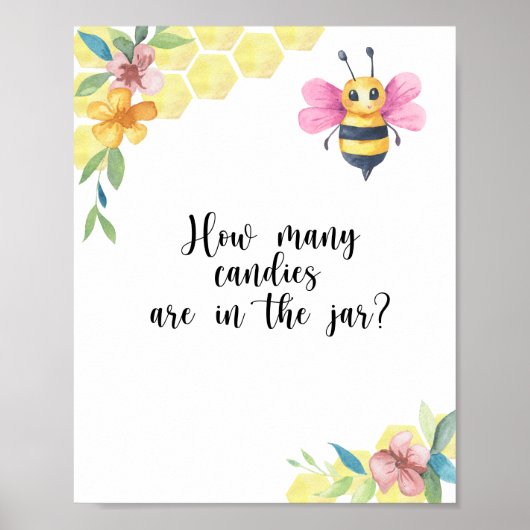 Poster Petite Fille Abeille Devinez combien de bonbons Af (Devant)
