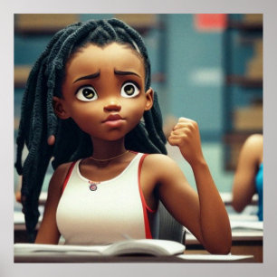 Poster Petite fille afro-américaine mignonne à l'école Po