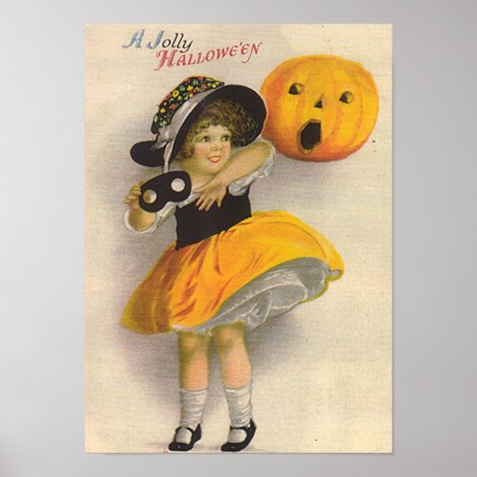 Poster Petite fille avec Citrouille et Masque (Devant)