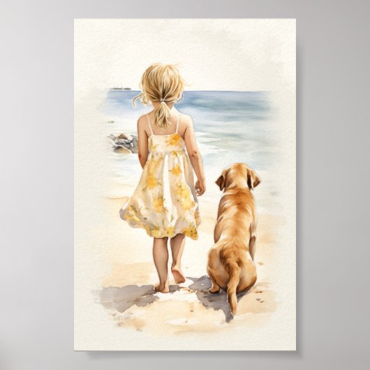 Poster Petite fille avec labrador (Devant)