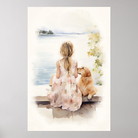 Poster Petite fille avec labrador (Devant)