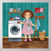 Poster petite fille devant une machine à laver (Devant)