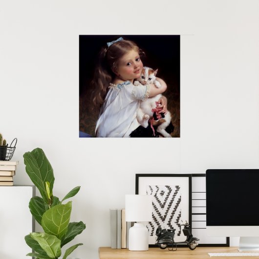 Poster Petite fille douce et son chaton (Bureau à domicile)