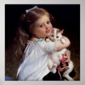 Poster Petite fille douce et son chaton (Devant)