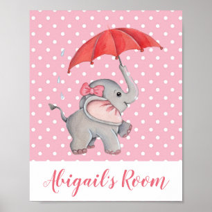 Poster Petite fille Eléphant rose Polka Dot Salle pour en