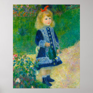 Poster Petite fille en bleu Renoir avec canne à eau