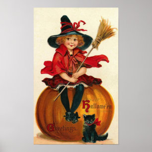 Poster Petite fille en costume de sorcière