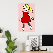 Poster Petite fille en robe rouge (Bureau à domicile)