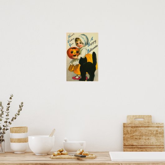 Poster Petite fille et chat (Cuisine)