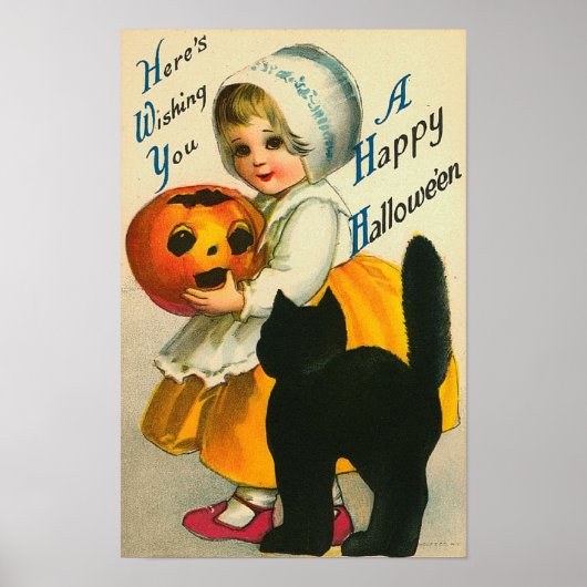 Poster Petite fille et chat (Devant)