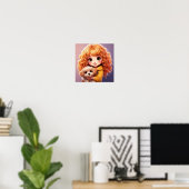 Poster Petite fille et chien; Chibi art, (Bureau à domicile)
