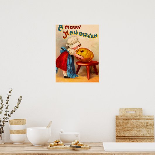 Poster Petite fille et Jack O'Lantern (Cuisine)