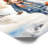 Poster Petite fille et son bonhomme de neige (Coin)