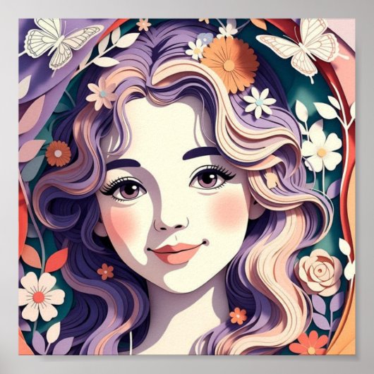 Poster Petite Fille Florale de Rêve (Devant)