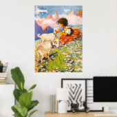 Poster Petite Fille Illustration Florale Vintage Heidi (Bureau à domicile)