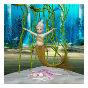 Poster Petite fille Imaginaire mignonne, Océan Bleu