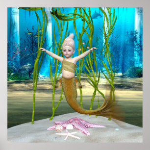 Poster Petite fille Imaginaire mignonne, Océan Bleu
