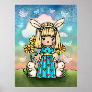 Poster Petite fille lapin Printemps Imaginaire Art