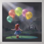Poster Petite fille mignonne avec des ballons (Devant)