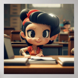 Poster Petite fille mignonne en classe à l'école fille mo