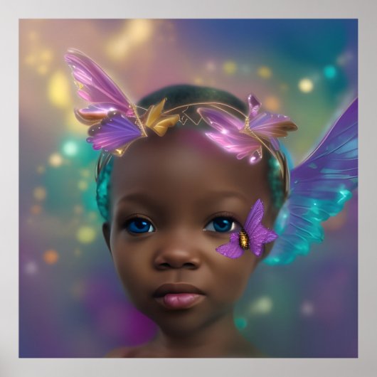 Poster Petite fille mignonne ethnique papillon pourpre tu (Devant)