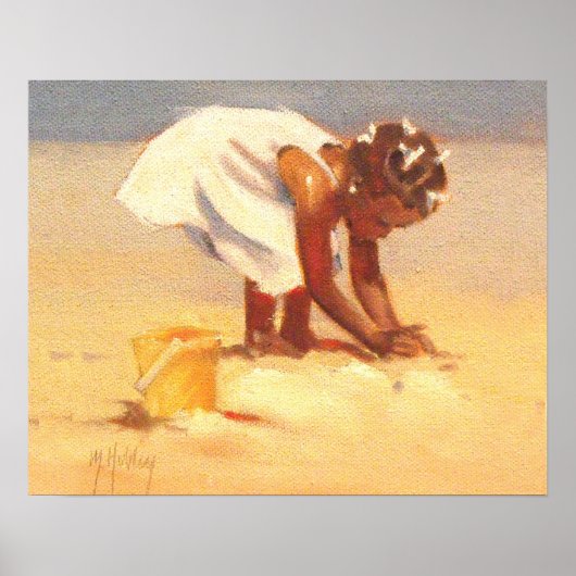 Poster Petite fille mignonne jouant dans le sable (Devant)