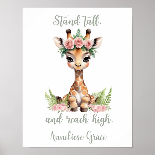 Poster Petite fille personnalisée Safari Nursery Cute Gir (Devant)