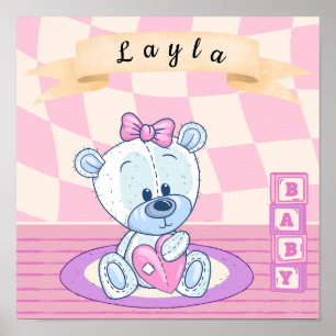 Poster Petite fille personnalisée Teddy Bear Nursery