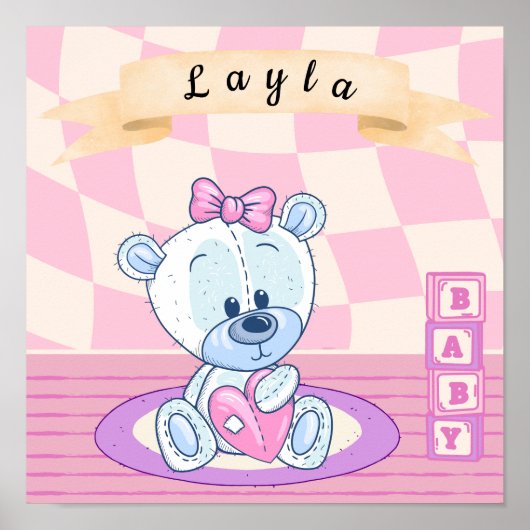 Poster Petite fille personnalisée Teddy Bear Nursery (Devant)