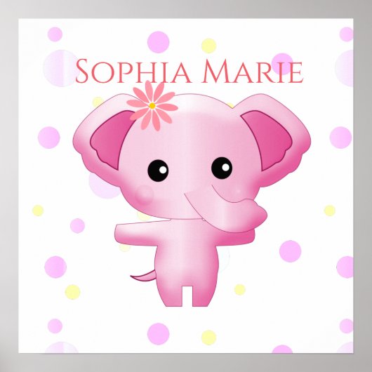 Poster Petite fille rose adorable Eléphant (Devant)