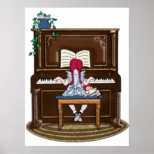 Poster Petite fille rouge Haired Practicting Piano (Devant)