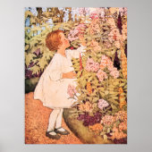 Poster Petite Fille Sentant des Fleurs Illustration Vinta (Devant)