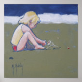 Poster Petite fille sur la plage Jouer dans le sable (Devant)