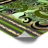 Poster Petite fleur rouge et motif vert damassé (Coin)