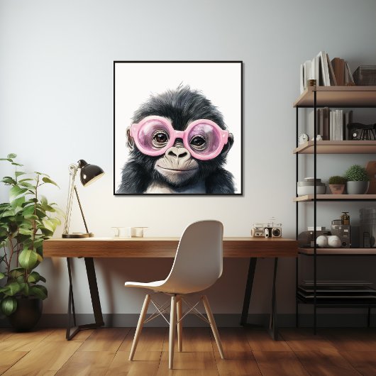Poster Petite Gorilla avec lunettes roses