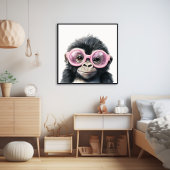 Poster Petite Gorilla avec lunettes roses