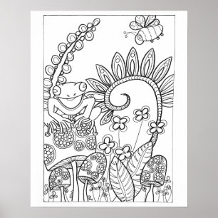 Poster Petite grenouille de 16"x 20" avec des fleurs de f