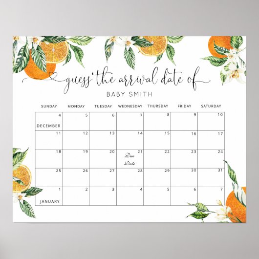 Poster Petite mignonne Devinez le calendrier Date d'échéa (Devant)