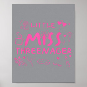 Poster Petite Miss Threenager tenue de fille pour 3ème an