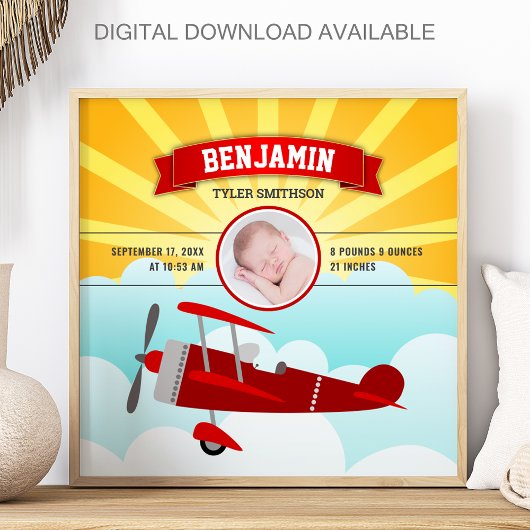 Poster Petite photo de bébé pilote d'avion rouge avec sta