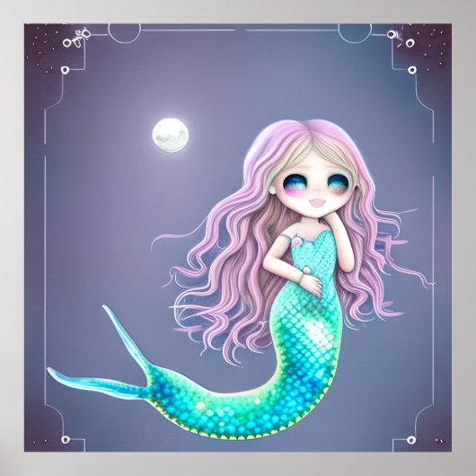 Poster Petite Sirène mignonne turquoise queue cadeau Post (Devant)