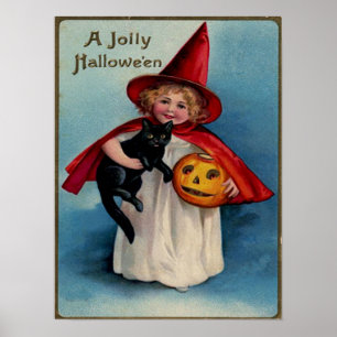 Poster Petite Sorcière avec son chat noir