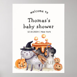 Poster Petite sorcière chat brasserie Baby Shower Bienven