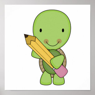Poster petite tortue mignonne au crayon