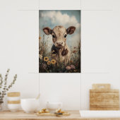 Poster Petite vache fleurs sauvages impression, Pâques fe (Cuisine)